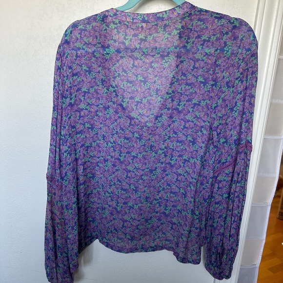 Floral Purple Sheer Women's Top - Picture 4 of 4